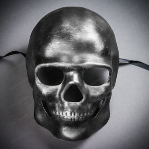 Skull Halloween Masquerade Full Face Mask - Black Silver